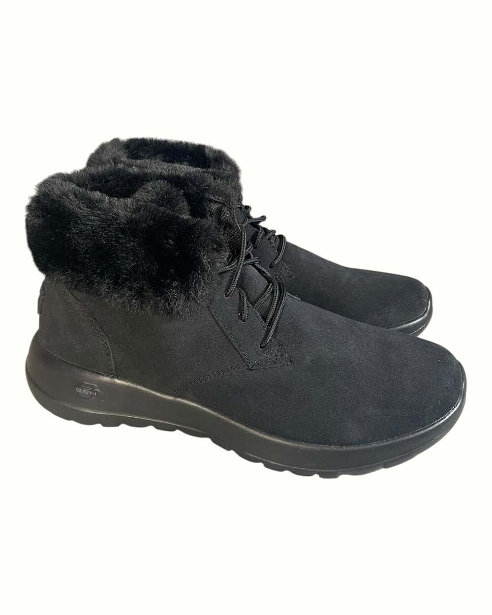Skechers Women’s Size-8 Black On The Go Joy Lush Lace Up Ankle Boots W/ Faux Fur